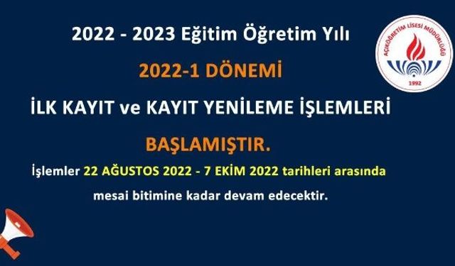 Açık Öğretim Lise Kayıtları ve Yenileme İşlemleri Başladı