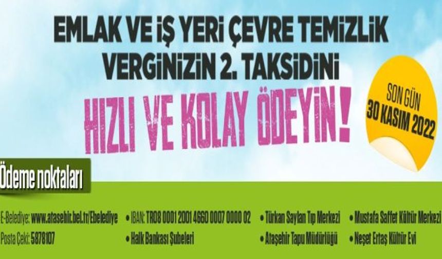 Ataşehir Belediyesi'ne Vergi Ödeme Dönemi Başladı